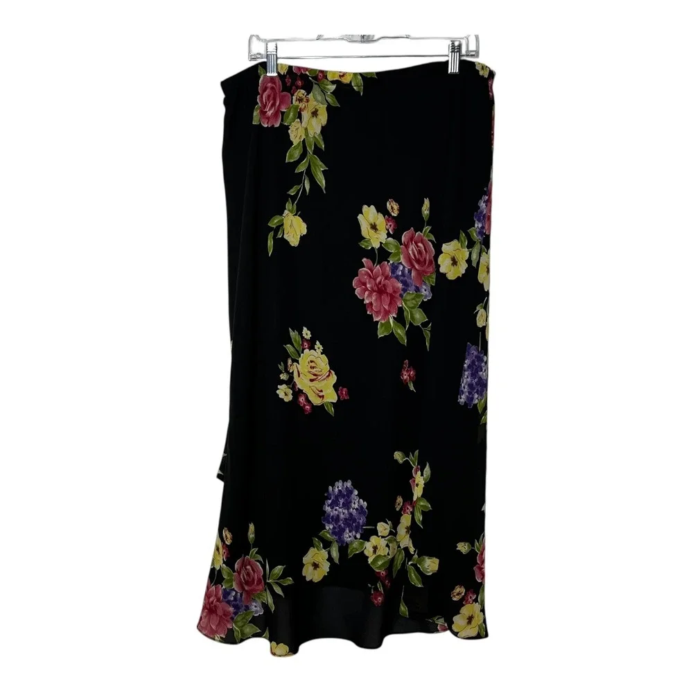 Studio I Womens 20W Black Floral 2 Piece Set Chiffon Top and Skirt Special Event